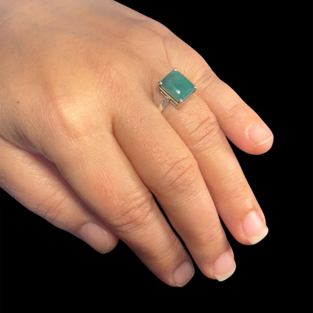 Pre-Owned 3.5ct Natural Emerald Ring 925 Sterling Silver Size 8